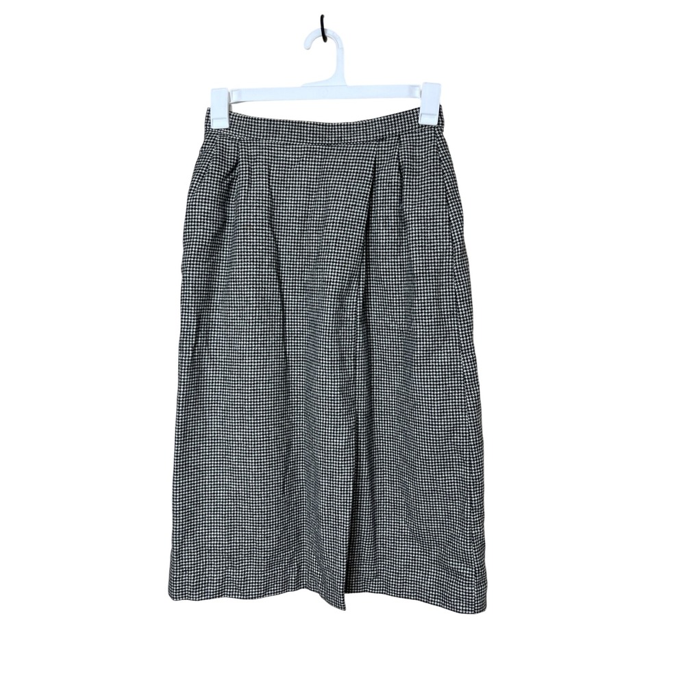 Lands End Houndstooth‎ Wool Skirt Pleated Midi Knee Length Women's Size 14